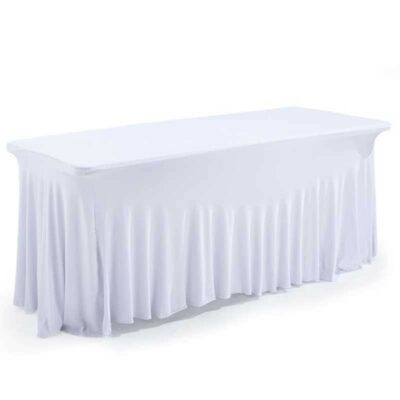 Nappe housse jupon blanche élastique pour table 180cm